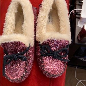 Crew Cuts pink glitter Moccasin slippers